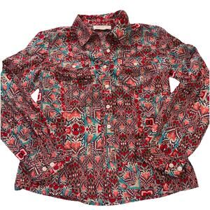 Jones New York Sport Shirt Aztec Southwestern Boho Tribal Multicolor Size Small